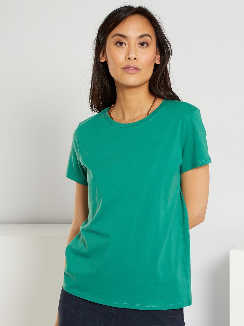 T-shirt uni en jersey vert pin - Kiabi
