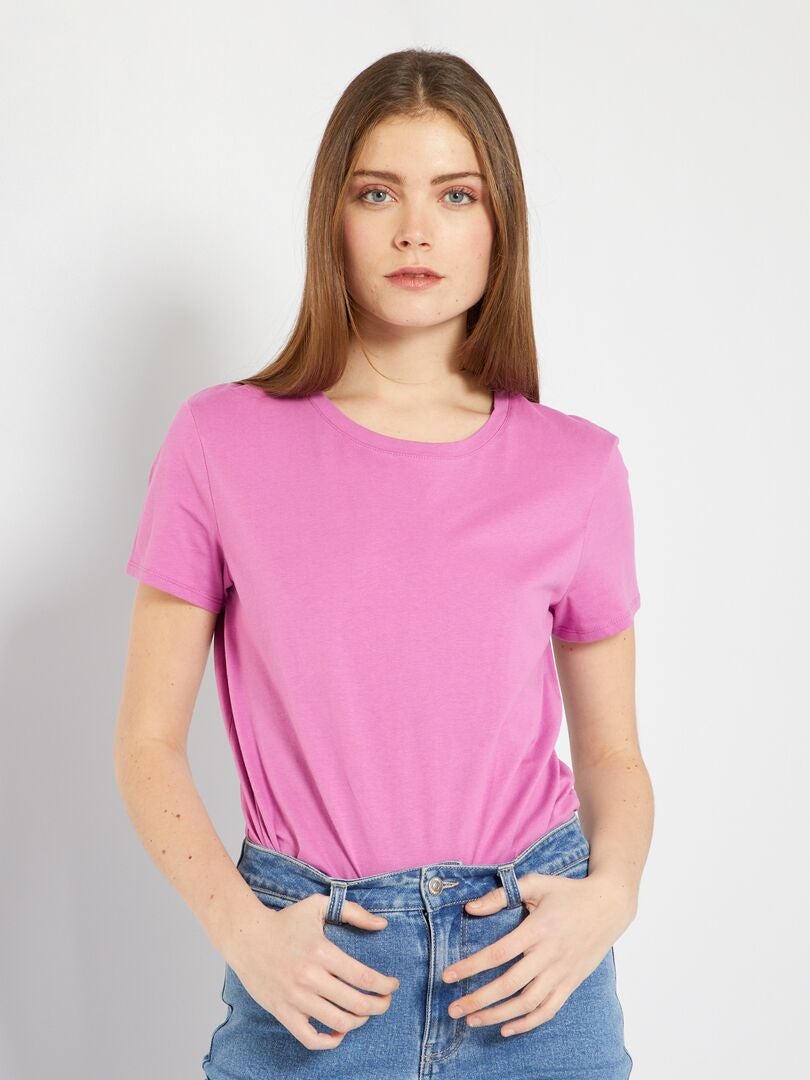 T-shirt uni en jersey violet rose - Kiabi