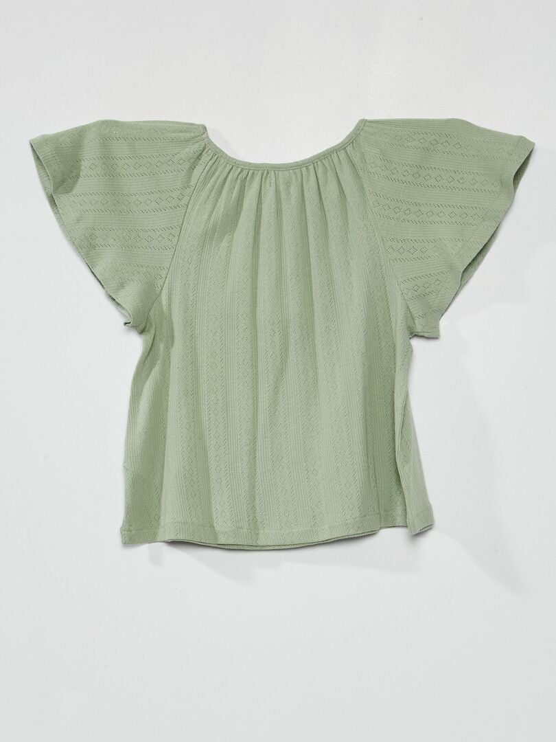 T-shirt uni en maille ajourée Vert - Kiabi