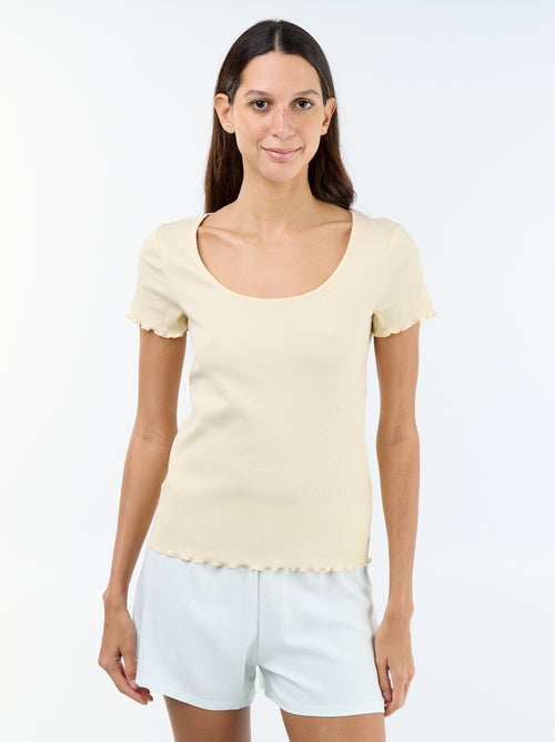 T-shirt uni en maille côtelé manches courtes - Kiabi