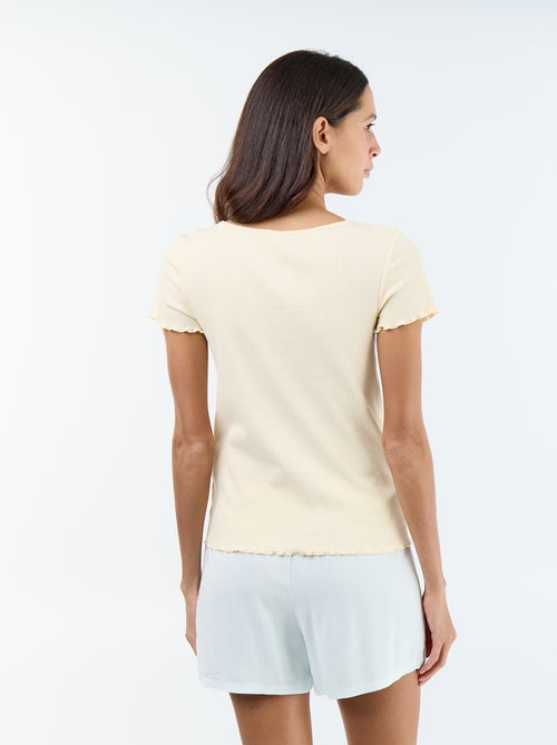 T-shirt uni en maille côtelé manches courtes - Kiabi