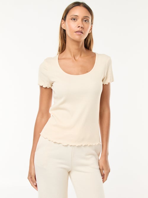 T-shirt uni en maille côtelé manches courtes - Kiabi
