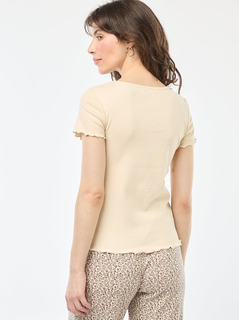 T-shirt uni en maille côtelé manches courtes Blanc - Kiabi