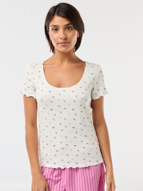 T-shirt uni en maille côtelé manches courtes - Kiabi