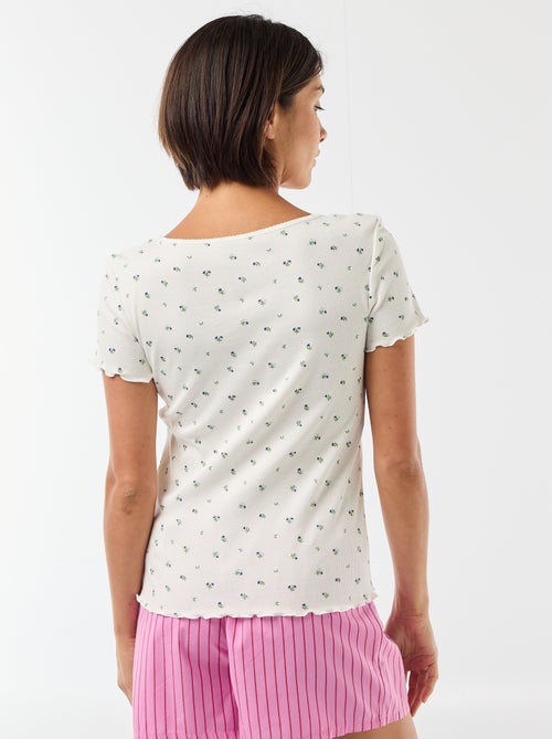 T-shirt uni en maille côtelé manches courtes - Kiabi