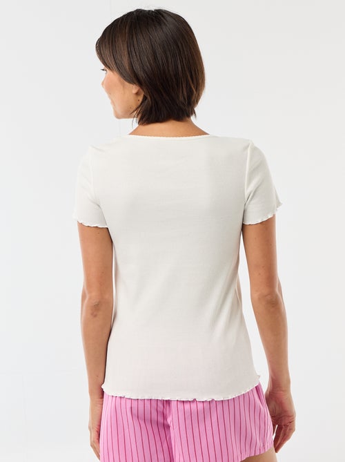 T-shirt uni en maille côtelé manches courtes - Kiabi