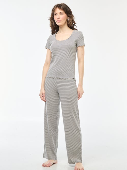 T-shirt uni en maille côtelé manches courtes - Kiabi