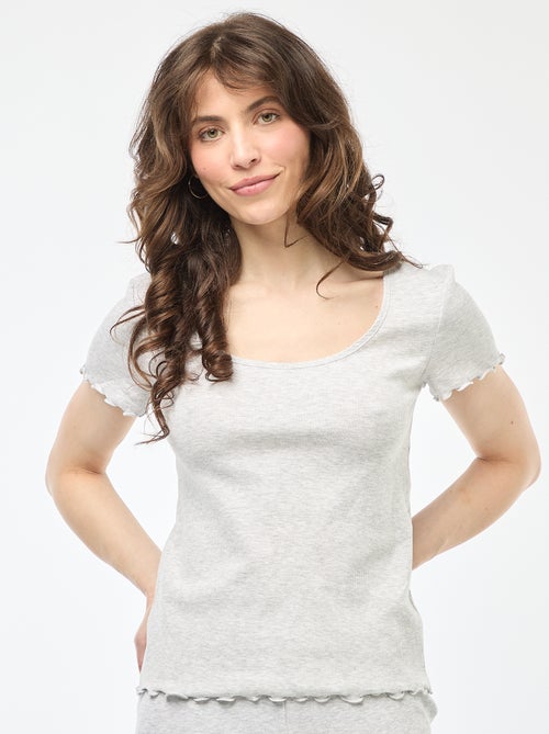 T-shirt uni en maille côtelé manches courtes - Kiabi