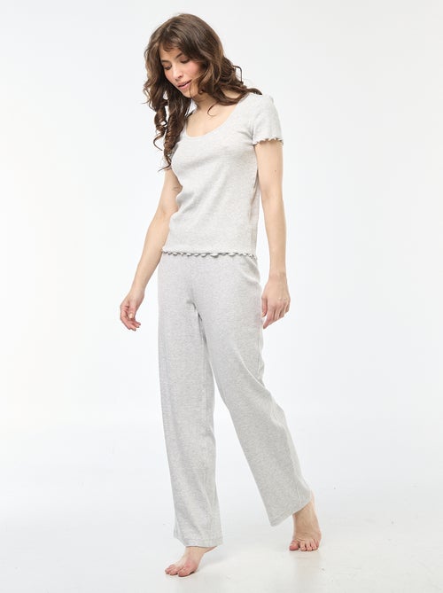 T-shirt uni en maille côtelé manches courtes - Kiabi