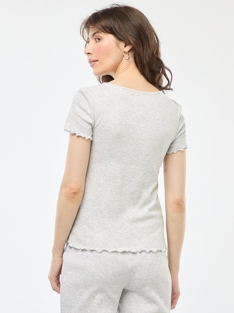 T-shirt uni en maille côtelé manches courtes Gris - Kiabi