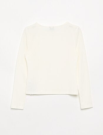 T-shirt uni en maille côtelée avec épaule boutonnée