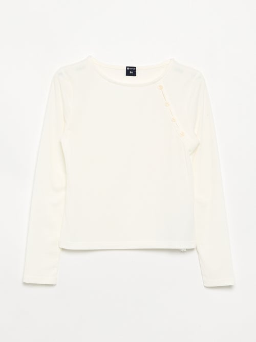 T-shirt uni en maille côtelée avec épaule boutonnée - Kiabi