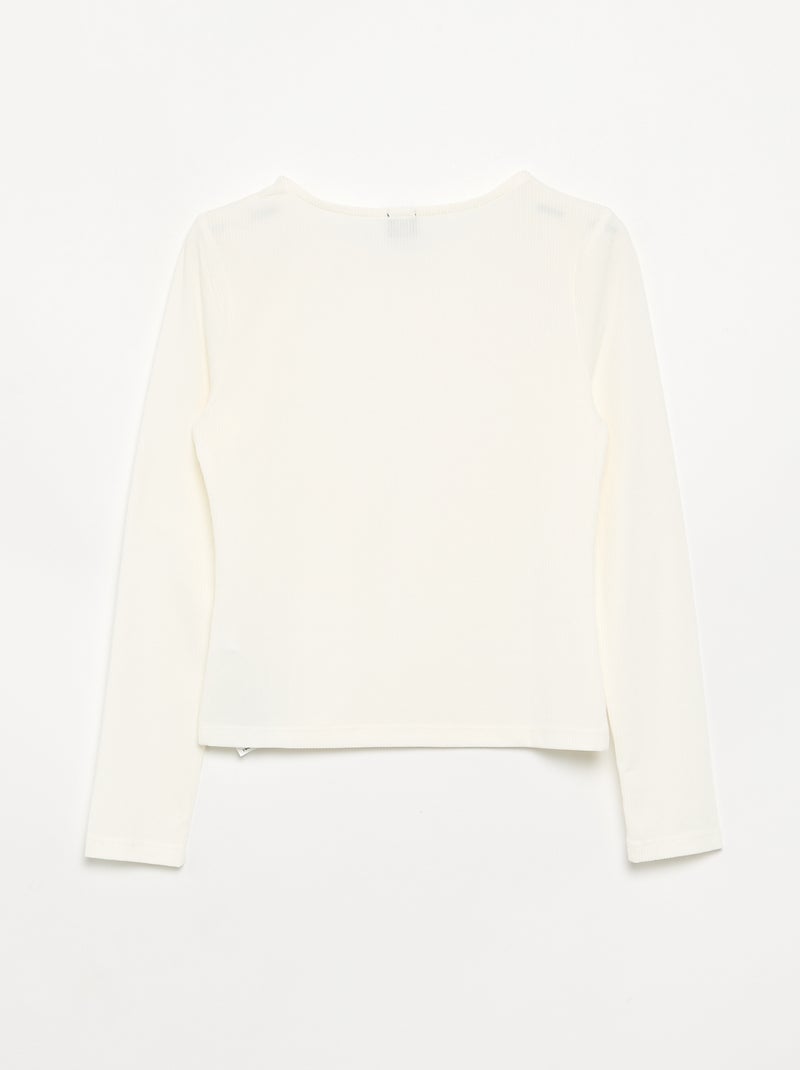 T-shirt uni en maille côtelée avec épaule boutonnée Blanc - Kiabi