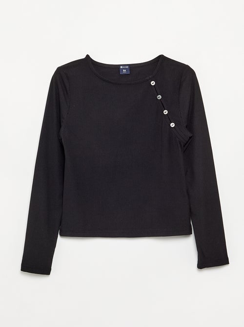 T-shirt uni en maille côtelée avec épaule boutonnée - Kiabi