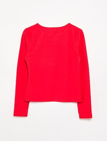 T-shirt uni en maille côtelée avec épaule boutonnée