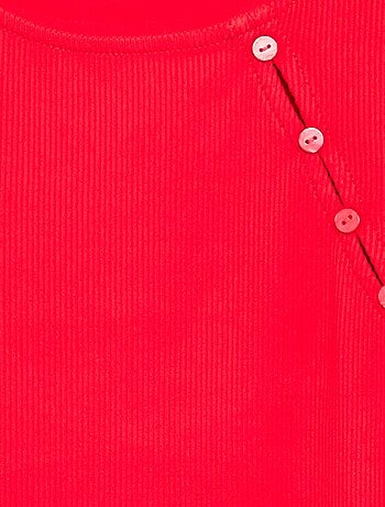 T-shirt uni en maille côtelée avec épaule boutonnée