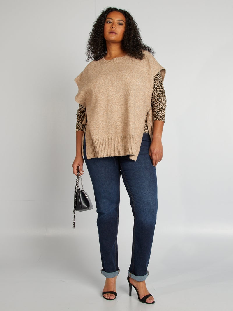 T-shirt uni en maille côtelée Beige - Kiabi