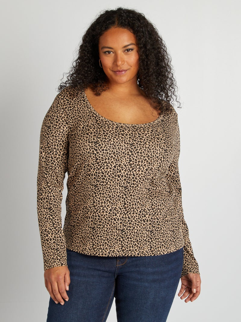 T-shirt uni en maille côtelée Beige - Kiabi