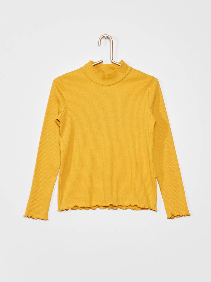 T-shirt uni en maille côtelée Jaune - Kiabi