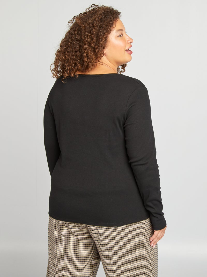 T-shirt uni en maille côtelée noir - Kiabi