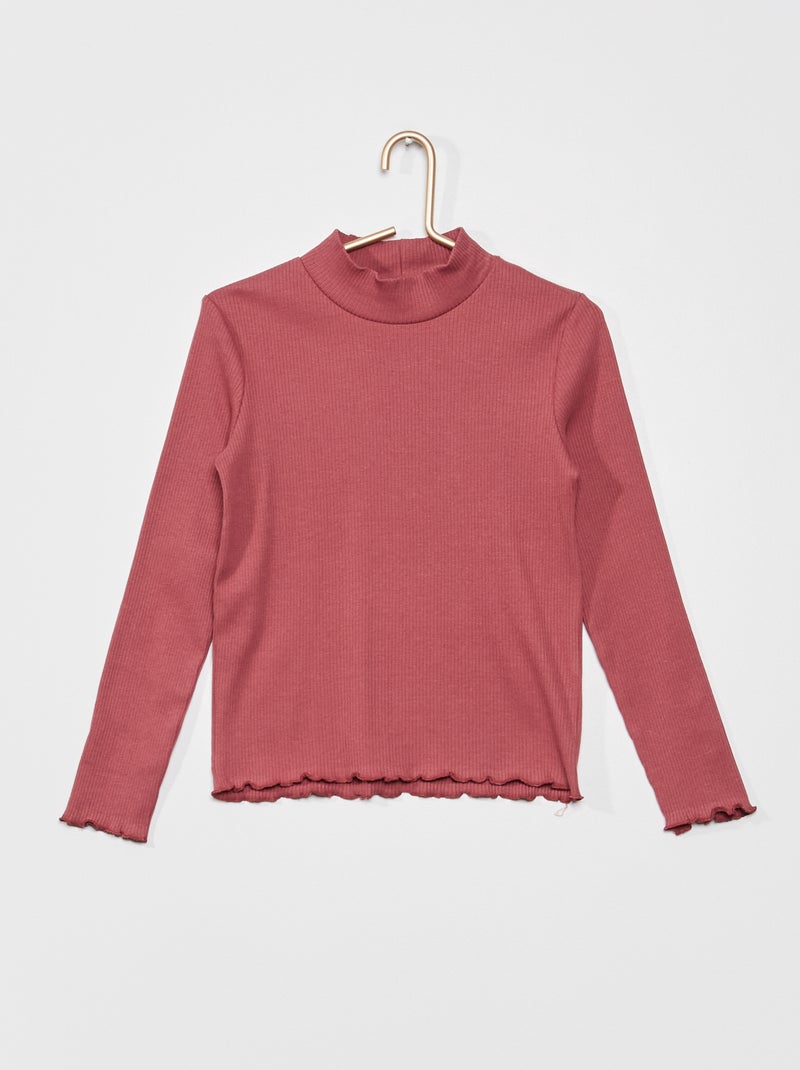 T-shirt uni en maille côtelée Rose prune - Kiabi