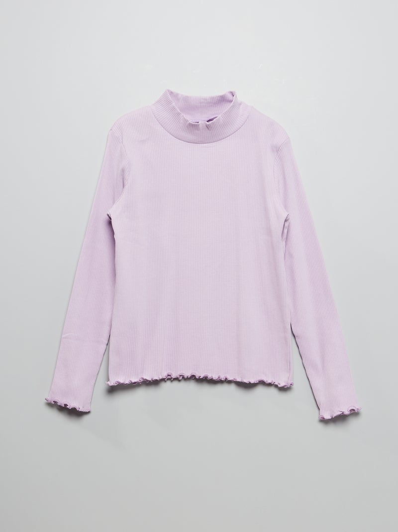 T-shirt uni en maille côtelée Violet - Kiabi
