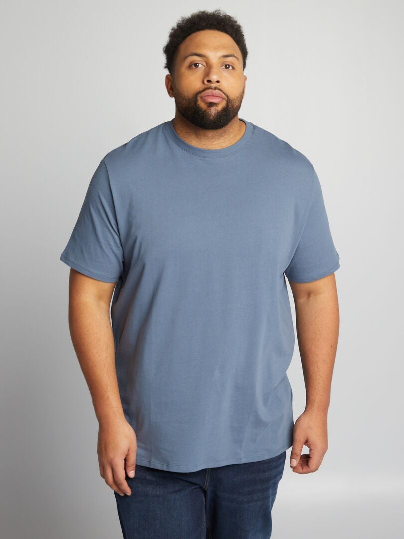T-shirt uni en maille jersey bleu gris - Kiabi