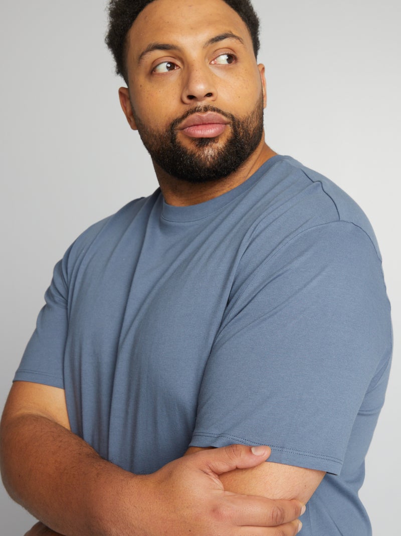 T-shirt uni en maille jersey bleu gris - Kiabi