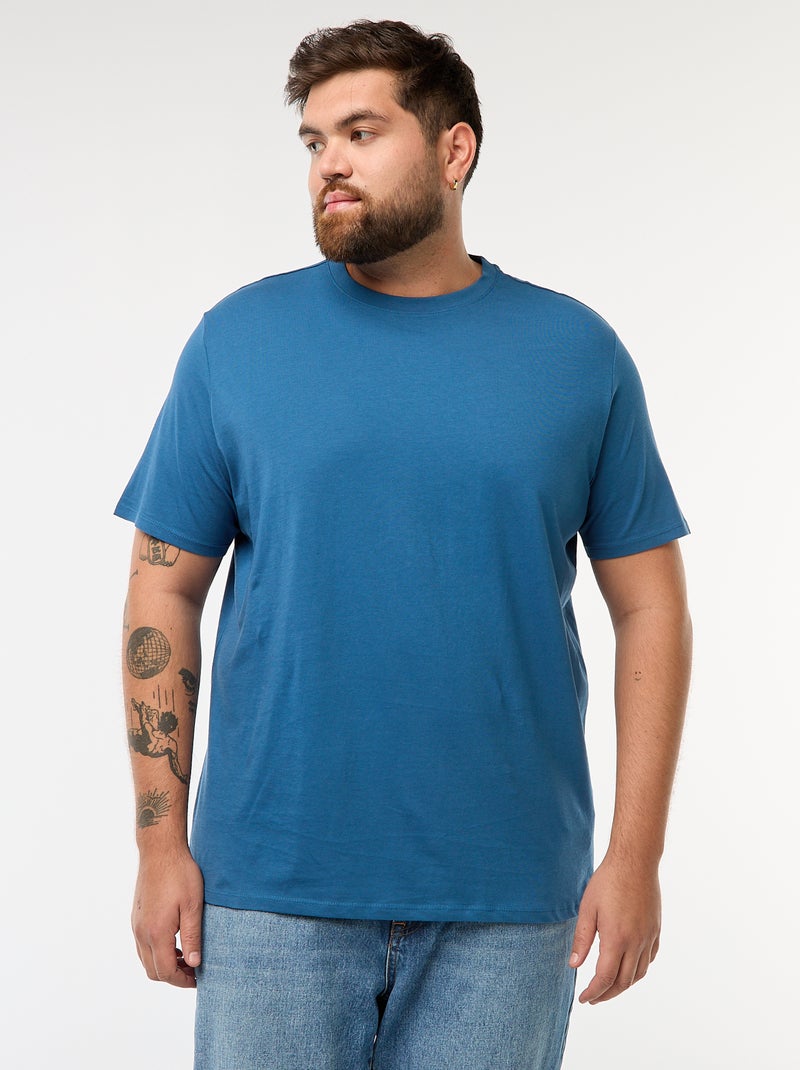 T-shirt uni en maille jersey Bleu - Kiabi