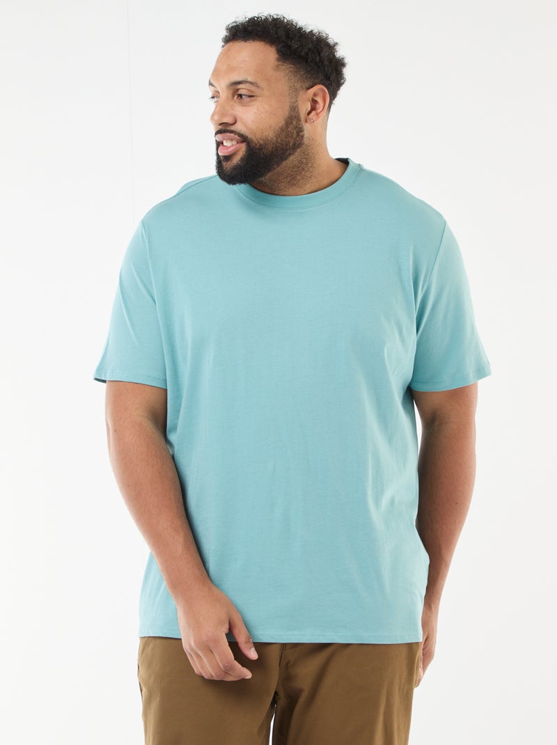 T-shirt uni en maille jersey Bleu - Kiabi