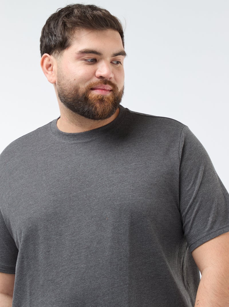 T-shirt uni en maille jersey gris foncé chiné - Kiabi