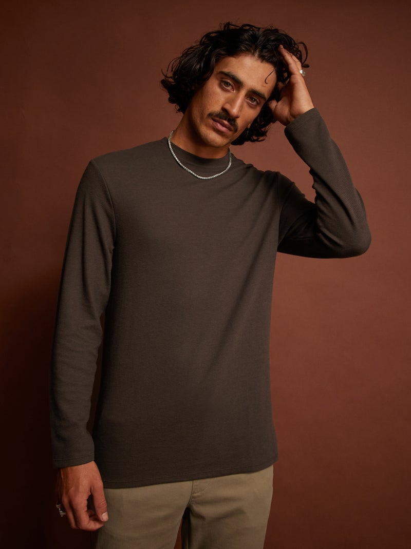 T-shirt uni en maille ottoman Marron - Kiabi
