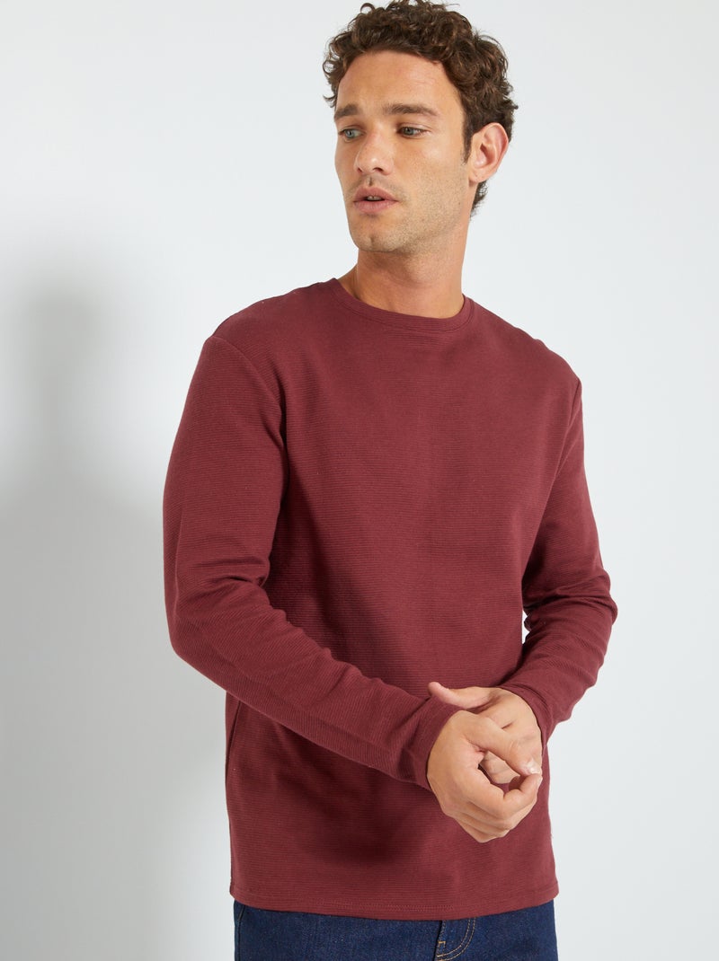T-shirt uni en maille ottoman Rouge bordeaux - Kiabi