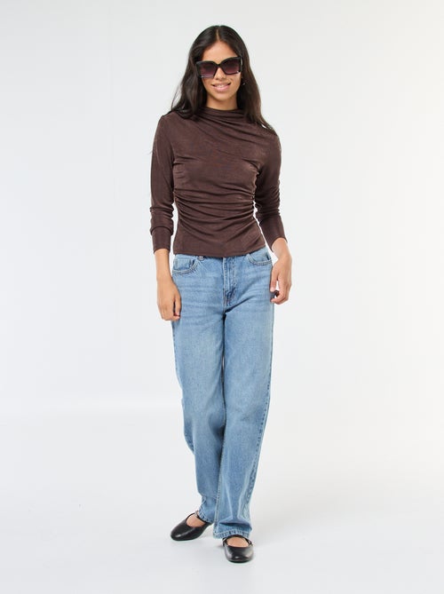 T-shirt uni en matière fluide à col montant - Kiabi