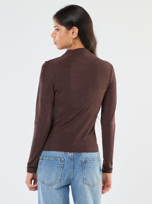 T-shirt uni en matière fluide à col montant - Kiabi