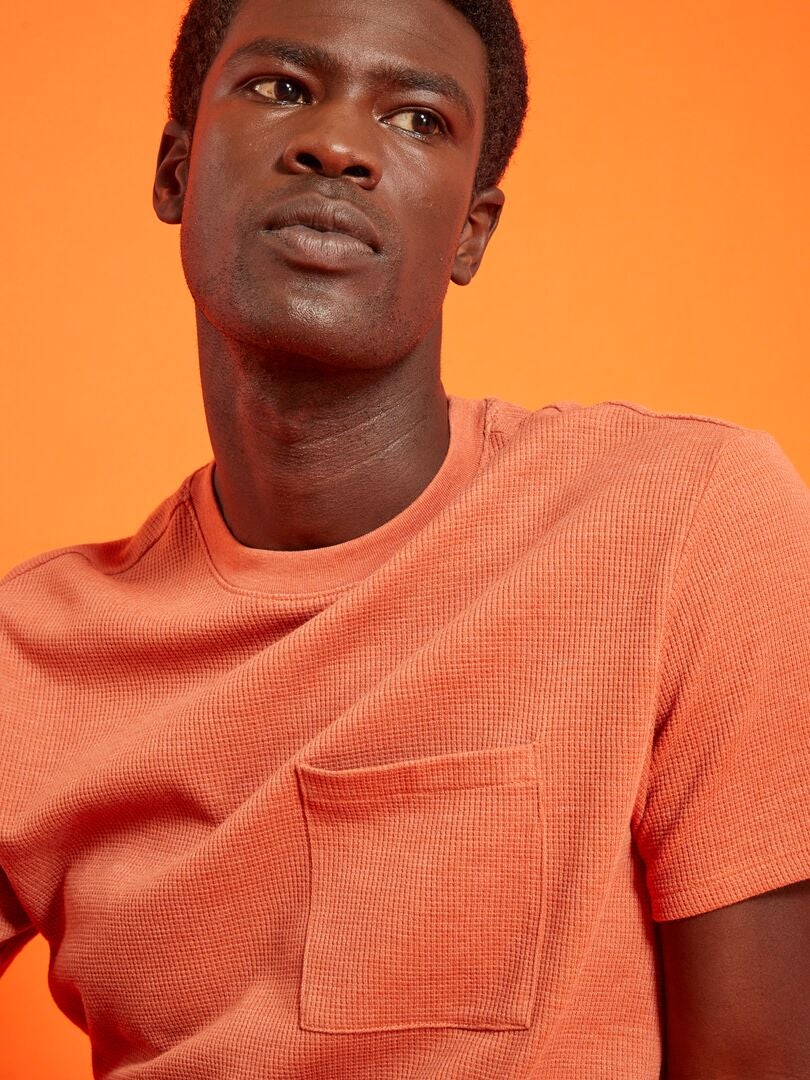 T-shirt uni en nid d'abeilles Orange - Kiabi