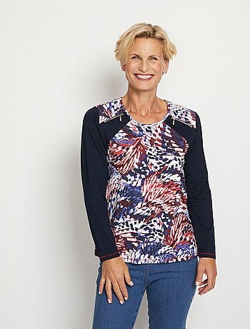 T-shirt uni imprimé manches longues