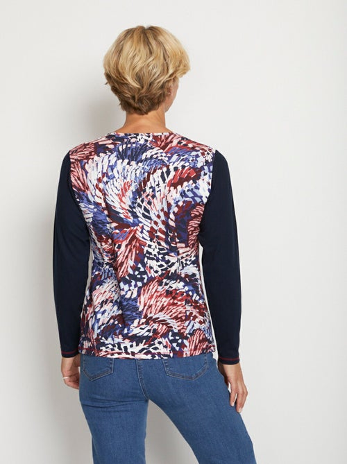 T-shirt uni imprimé manches longues - Kiabi