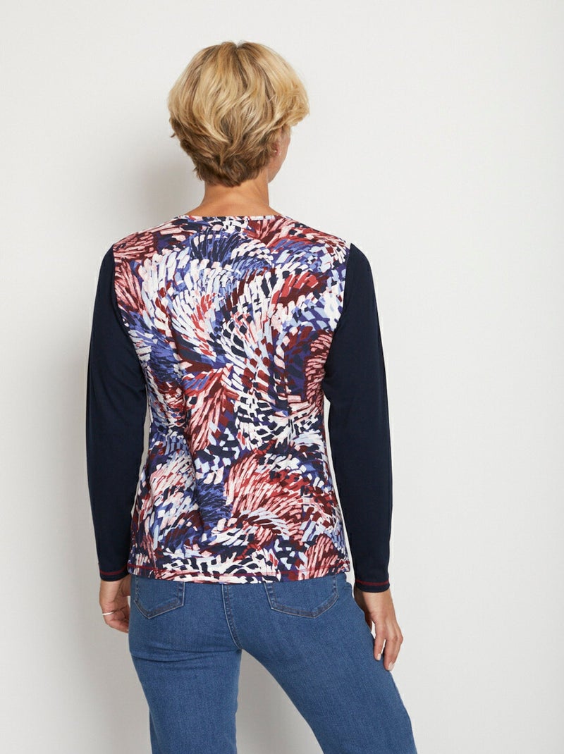 T-shirt uni imprimé manches longues Bleu - Kiabi