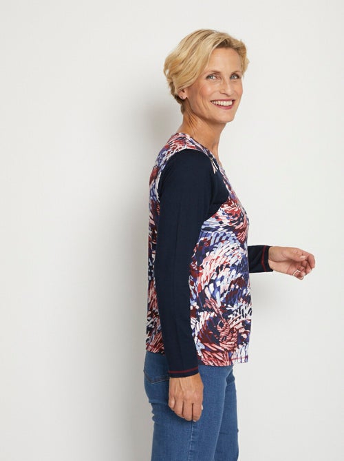 T-shirt uni imprimé manches longues - Kiabi