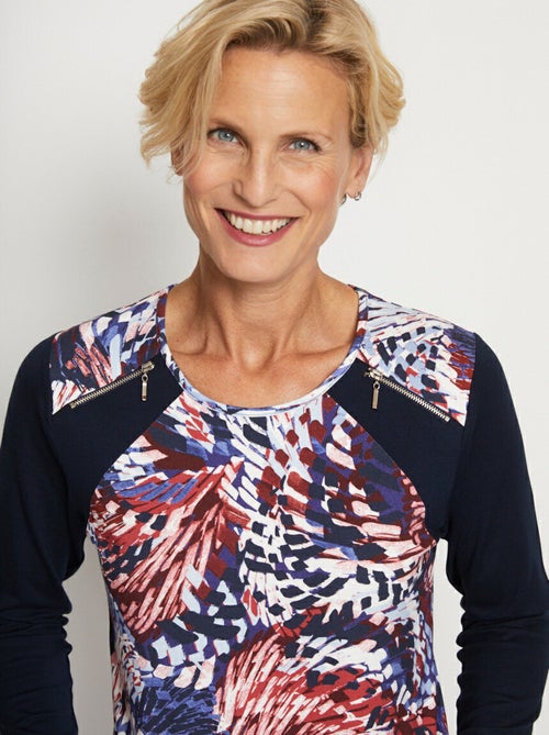 T-shirt uni imprimé manches longues - Kiabi