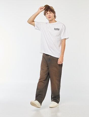 T-shirt uni imprimé recto/verso à manches longues