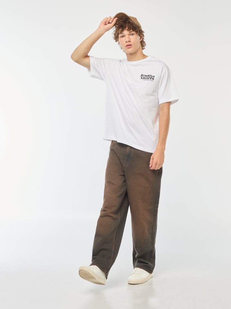 T-shirt uni imprimé recto/verso à manches longues Blanc - Kiabi