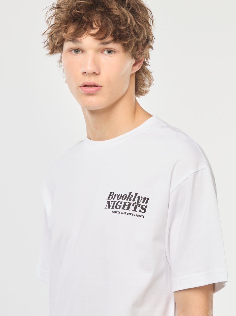 T-shirt uni imprimé recto/verso à manches longues Blanc - Kiabi