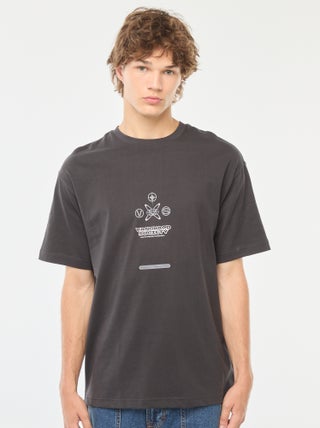T-shirt uni imprimé recto/verso à manches longues