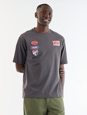 T-shirt uni manches courtes avec patchs cousus