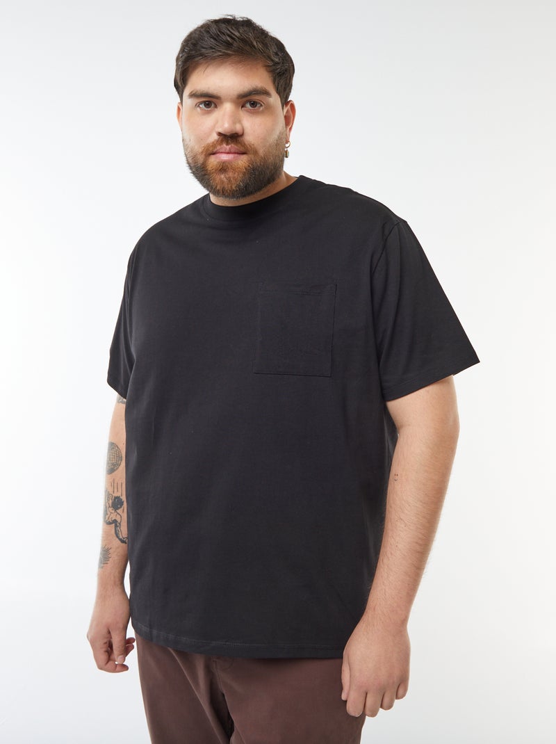 T-shirt uni manches courtes avec poche poitrine noir - Kiabi