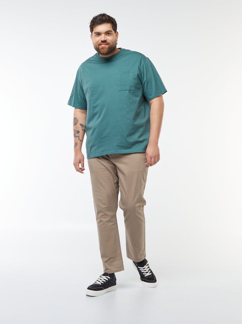 T-shirt uni manches courtes avec poche poitrine Vert - Kiabi