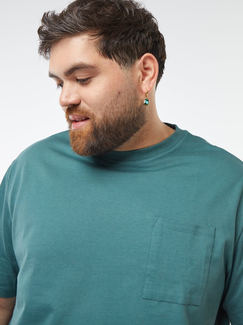 T-shirt uni manches courtes avec poche poitrine Vert - Kiabi