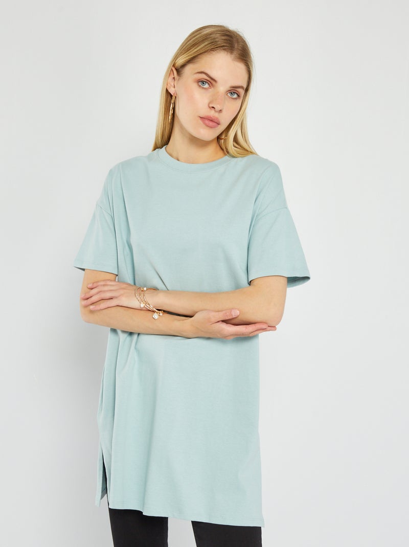 T-shirt uni manches courtes Bleu - Kiabi